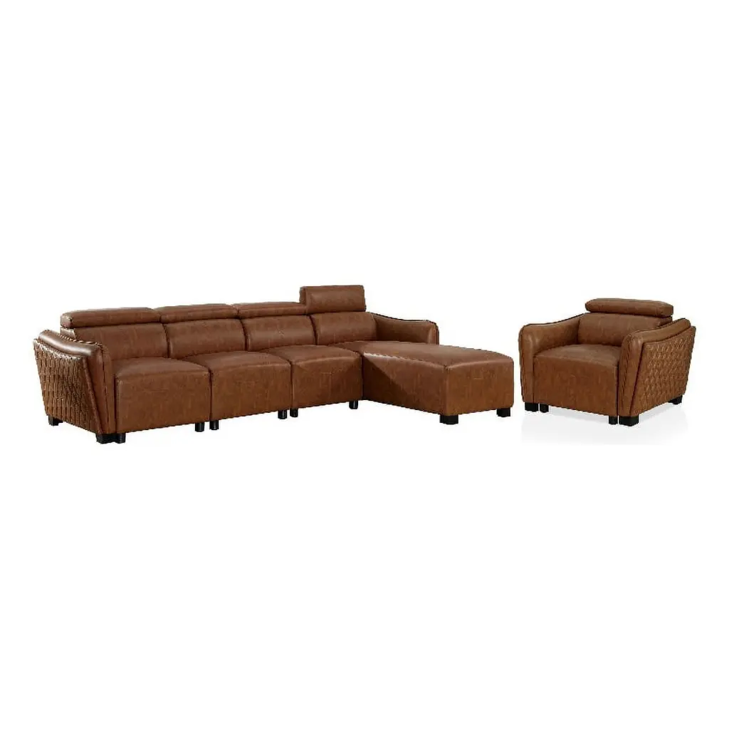 Furniture America Holm Faux Leather Large Sectional and Chair Set Brown