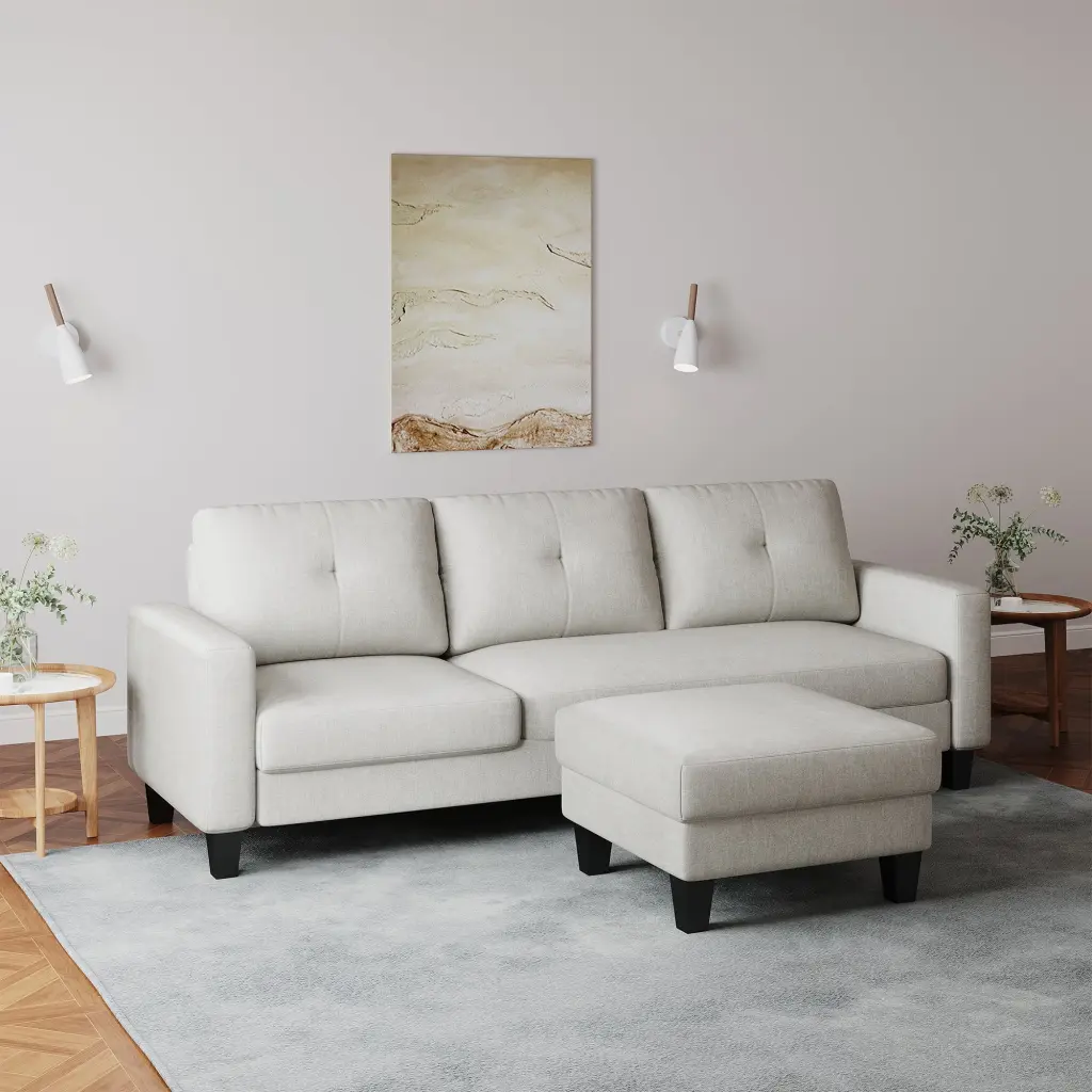 Gexpusm 76 L-Shaped Sectional Sofa Removable Footstool Beige Polyester Modern Corner Couch Living Room