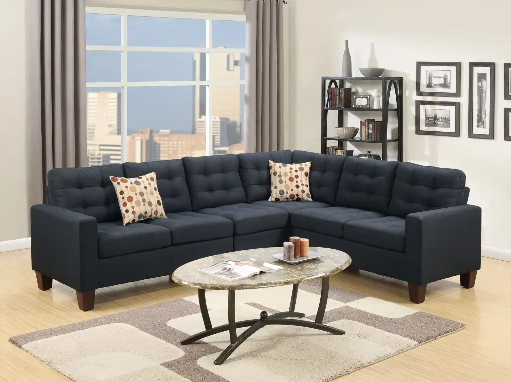 Gexpusm Modern L Shape Sectional Sofa Footstool Tufted Cushions Black Fabric Sofa Living Room