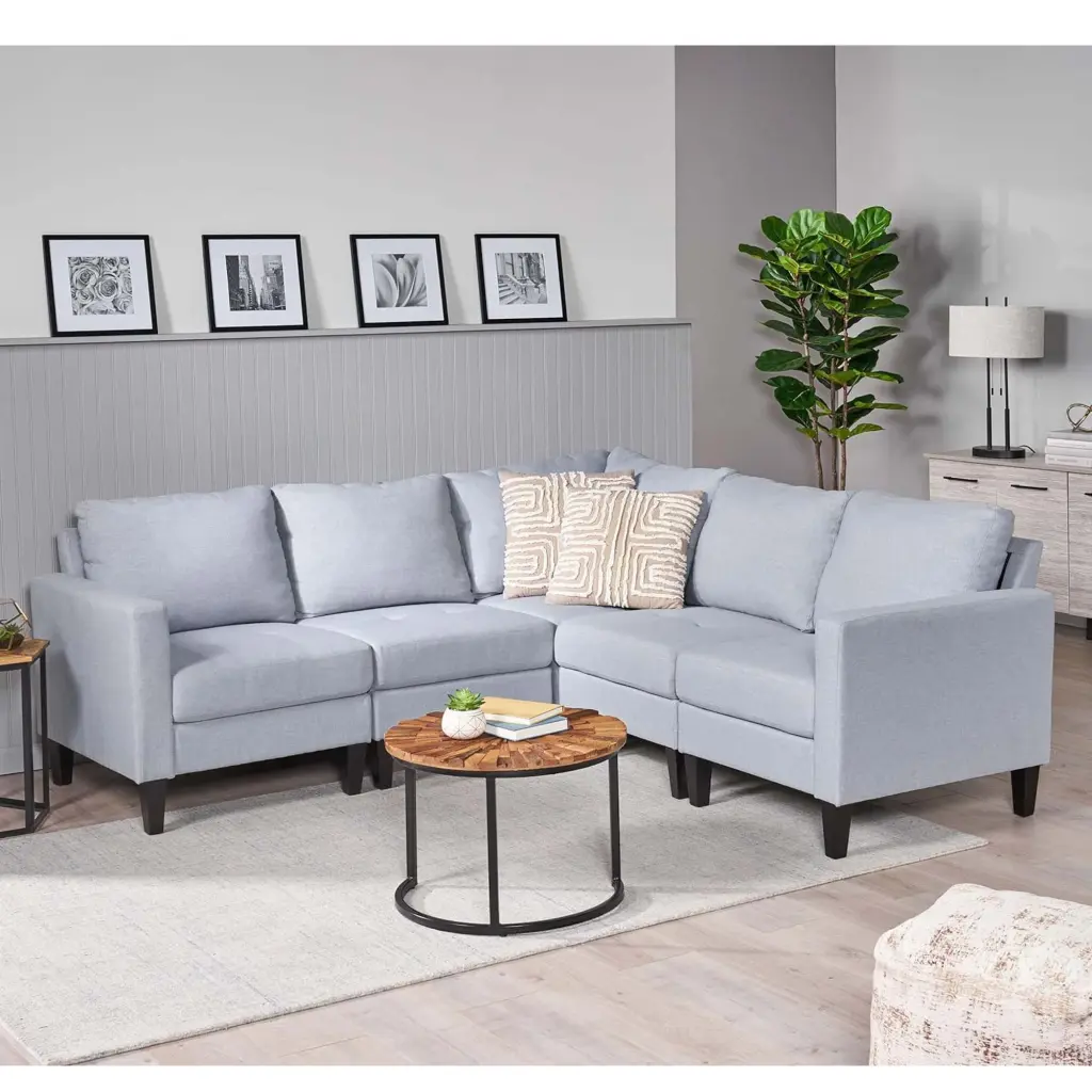 Mirod Comfy 5 Pieces L Shaped Sofa Wooden Legs Living Room Ghislaine