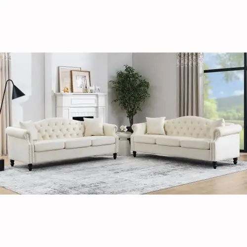Goldmeet 3-Seater + 3-Seater Beige Velvet Combination Sofa Modern Living Room Furniture
