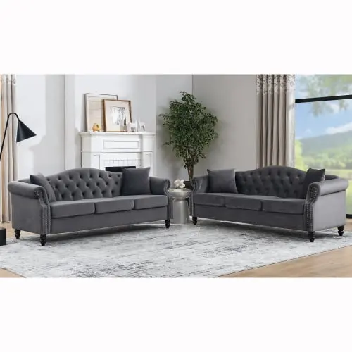 Goldmeet 3-Seater + 3-Seater Grey Velvet Combination Sofa Contemporary Design