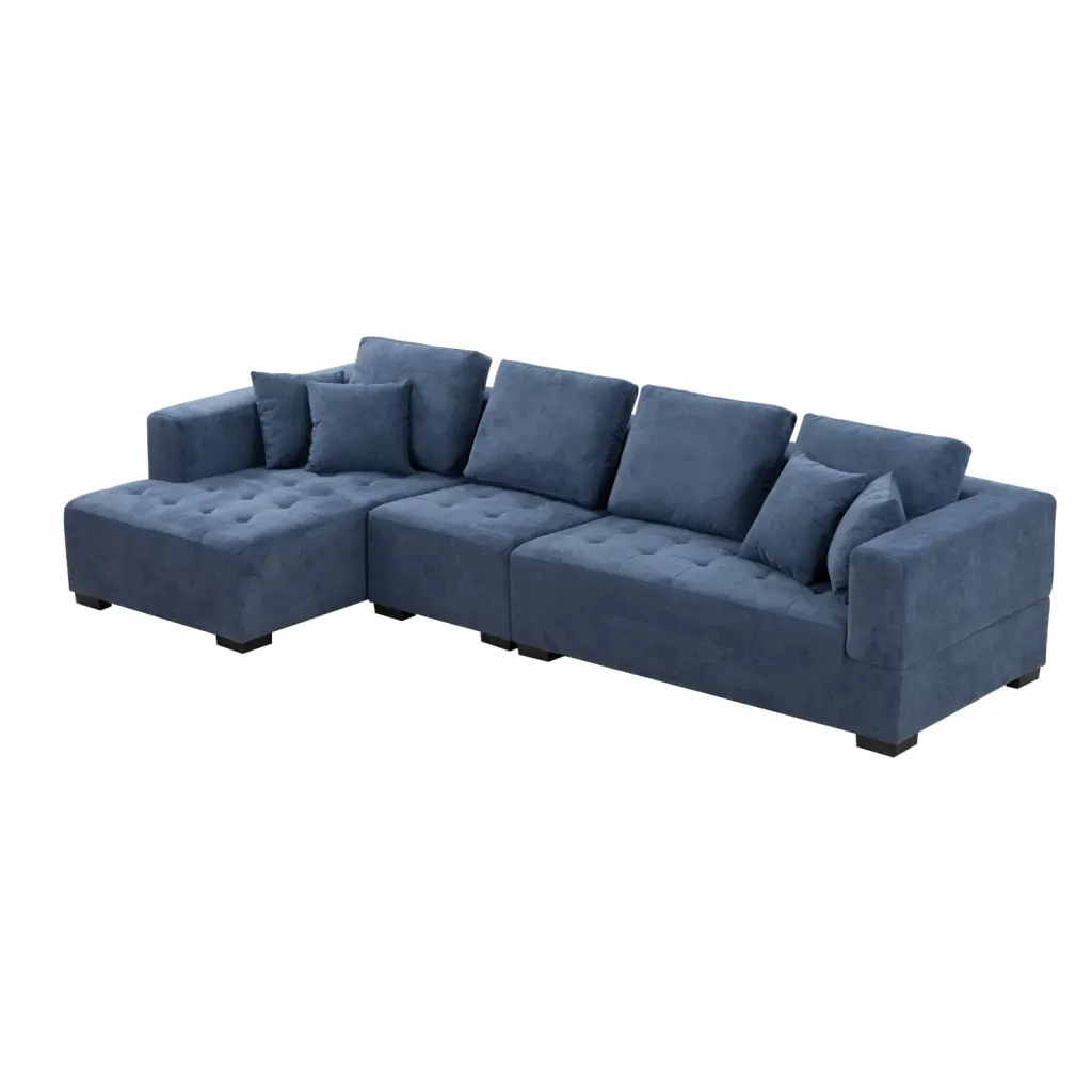 134 Blue Mid Century Modern Sectional Sofa Left Chaise and Durable Fabric HATNOKIL