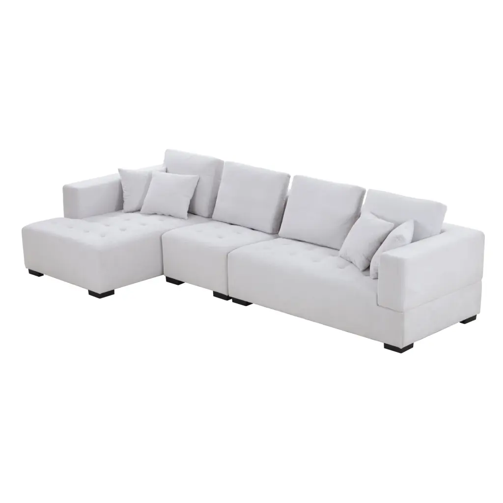 Beige L-Shape 134 Mid Century Modern Sectional Sofa Left Chaise and Plush Upholstery HATNOKIL