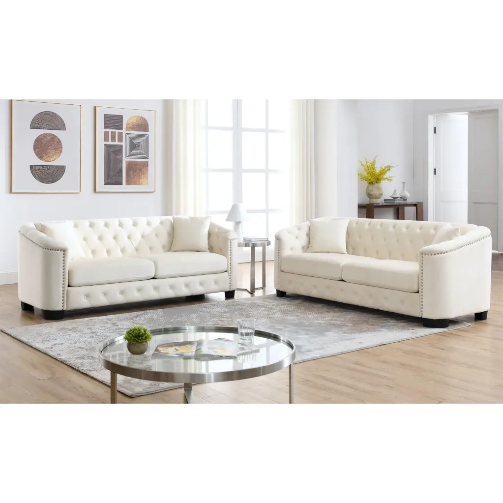 Luxurious Beige Velvet 3+3 Seater Combination Sofa Modern Living Room HATNOKIL