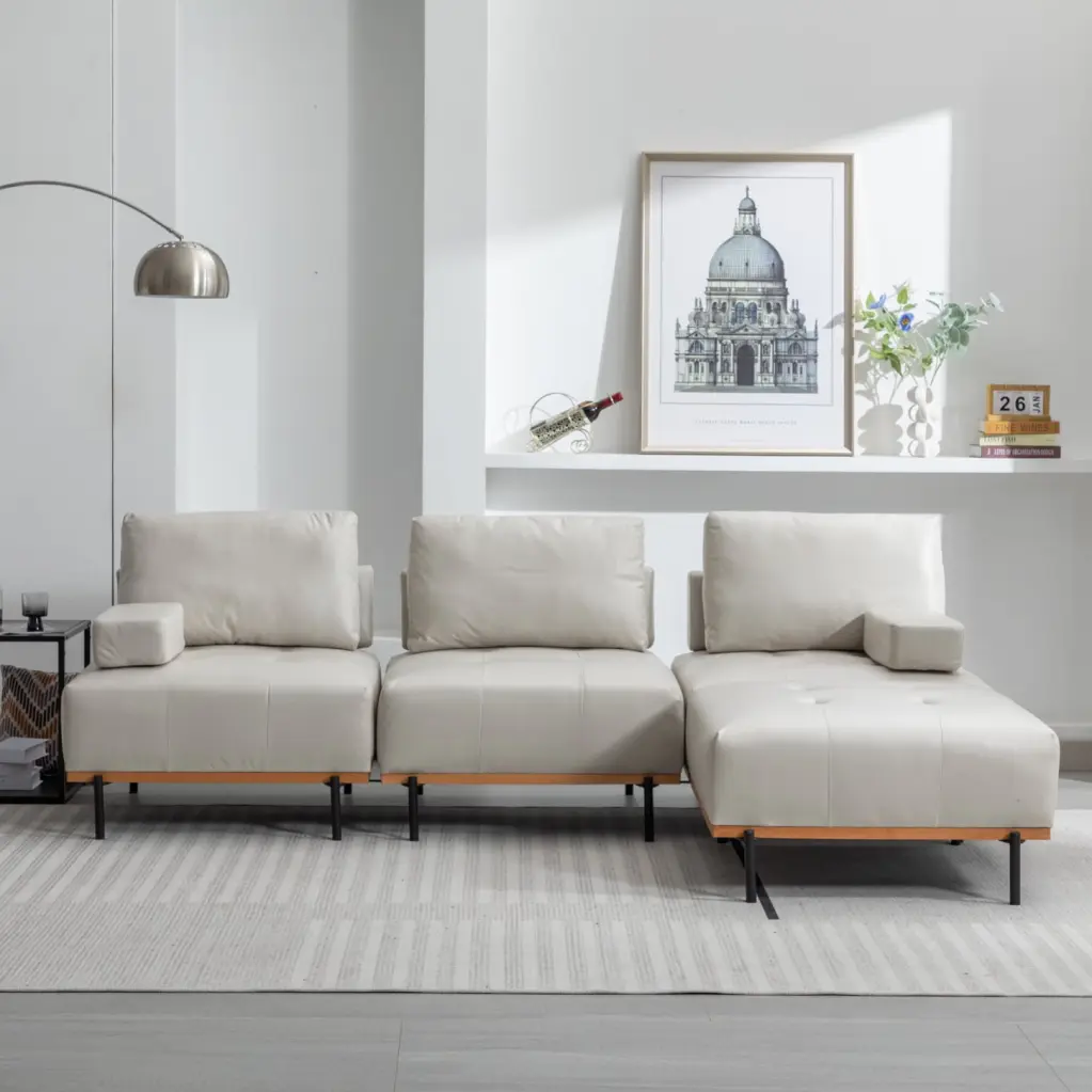 Modern Beige 100.7 Inch L-Shape Sectional Sofa Removable Ottoman Space-Saving Fabric Couch Living Room HATNOKIL