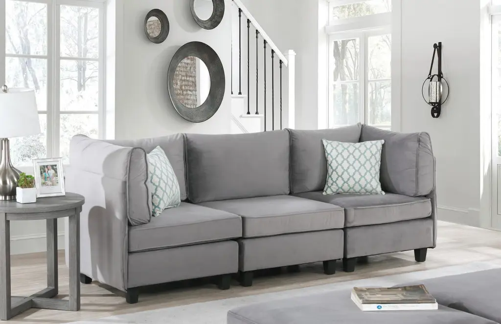 Homiyad Gray Velvet 3Pc Sofa Set Living Room