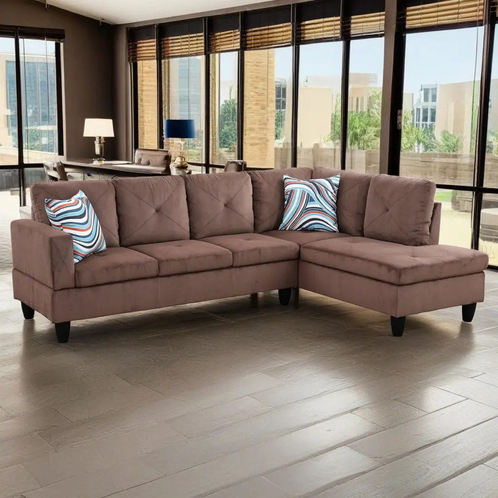 Hommoo Corduroy Modern L Shaped Sectional Sofa 4-Seat Couch 16 Back Height Home Apartment Dorm Brown