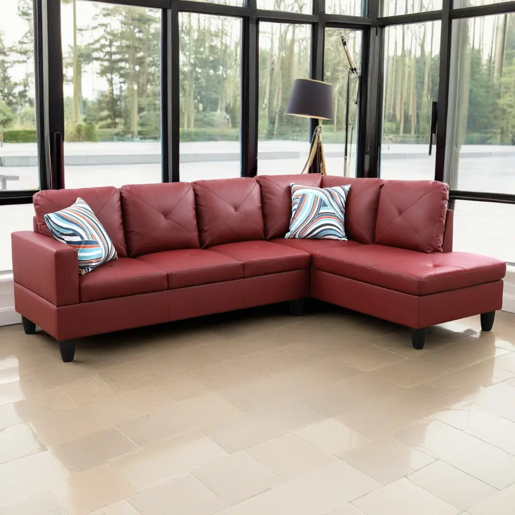Hommoo Faux Leather Modern L Shaped Sectional Sofa Set 4-Seat Couch 16 Back Height Home Apartment Dorm Red