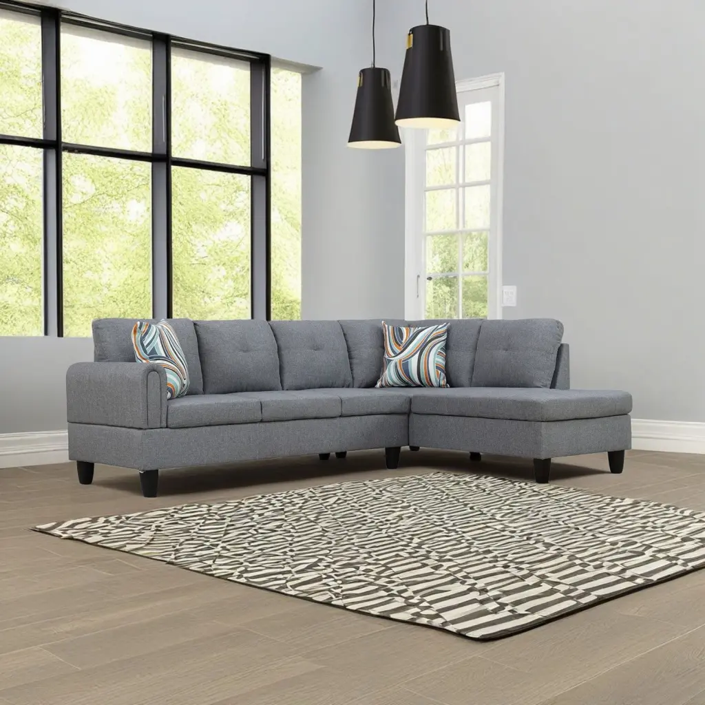 Hommoo Linen Living Room Furniture 4-Seat L Shaped Sectional Sofa Set Grey No Ottoman