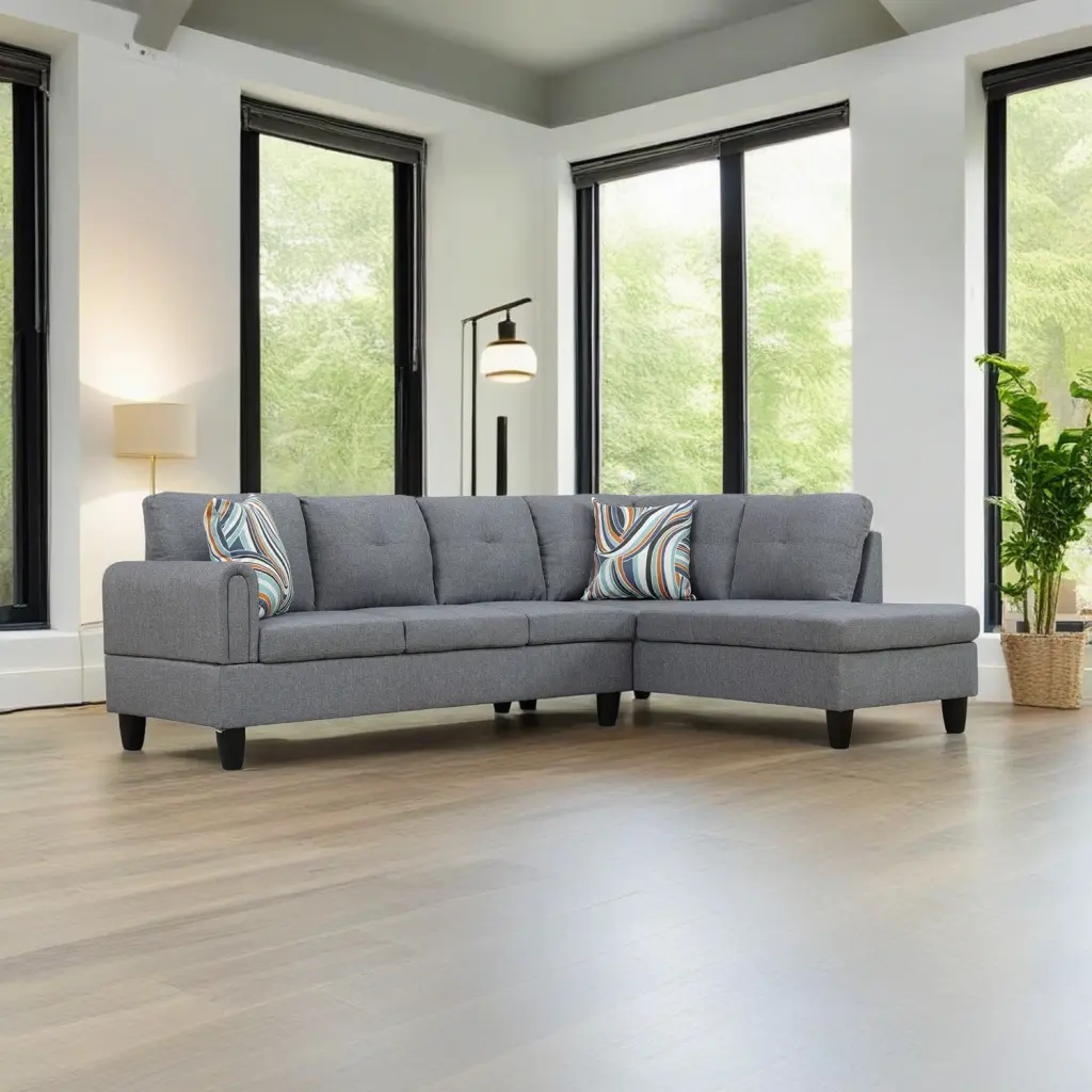 Hommoo Linen L Shaped Modular Sectional Sofa Set 4-Seat Couch Living Room Apartment Dorm Grey