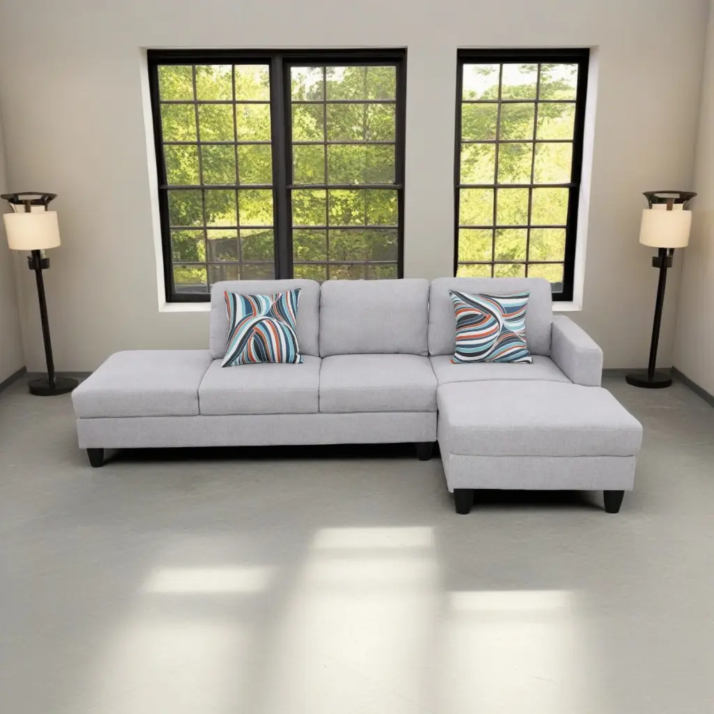 Hommoo Lint Living Room Furniture Set L Shaped Sectional Couch Sofa Apartment Upstairs Loft Living Room 16.5 Inch Back Hei...