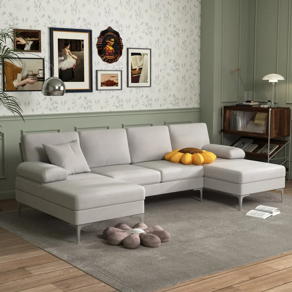 Hommoo Modern U-Shaped Sectional Sofa Couch Set Living Room Beige