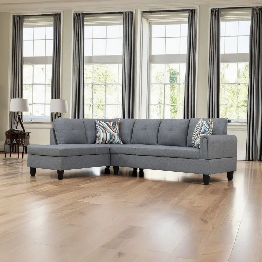 Hommoo L Shaped Sectional Sofa Set 4-Seat Linen Couch Living Room Apartment Dorm Grey