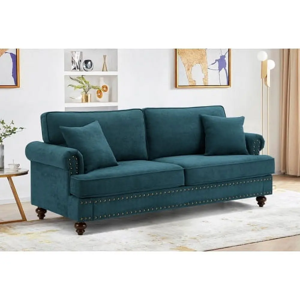 Modern 82 Green Chenille Sofa Couch Sectional Love Seat Brown Legs Upholstered Sofa Hypeshops