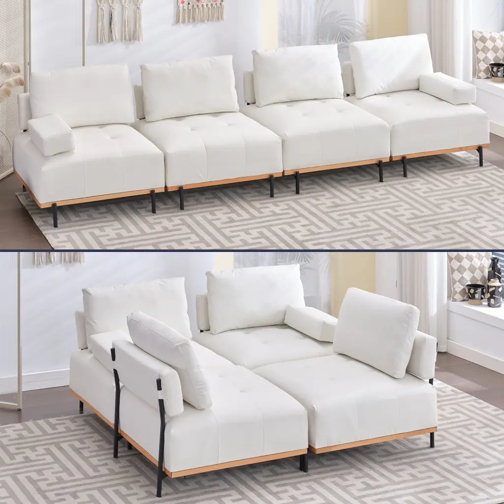 ijuicy Modular 4-Seat L/U Shaped Sectional Sofa Mid-Century Minimalist Design Beige