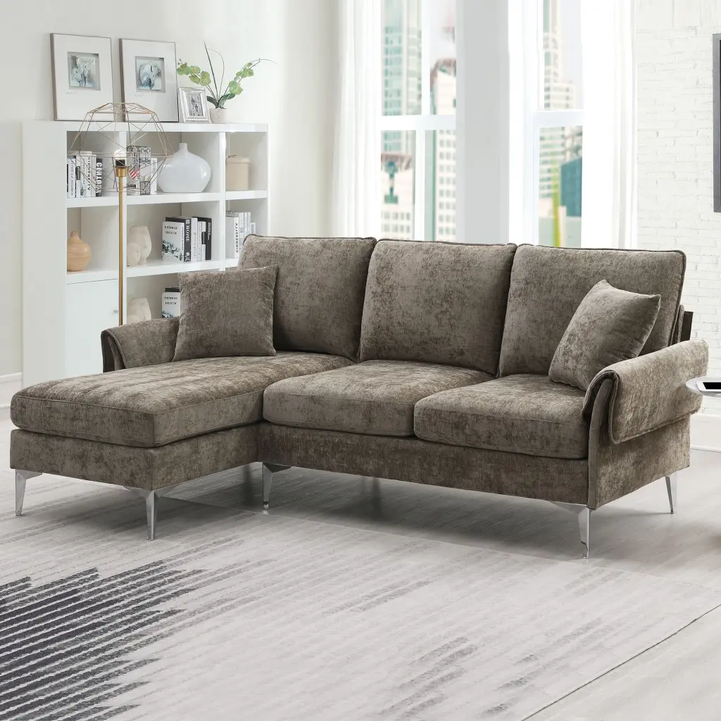 84 Convertible Sectional Sofa Modern Chenille L-Shaped Sofa Reversible Chaise IM Lashes