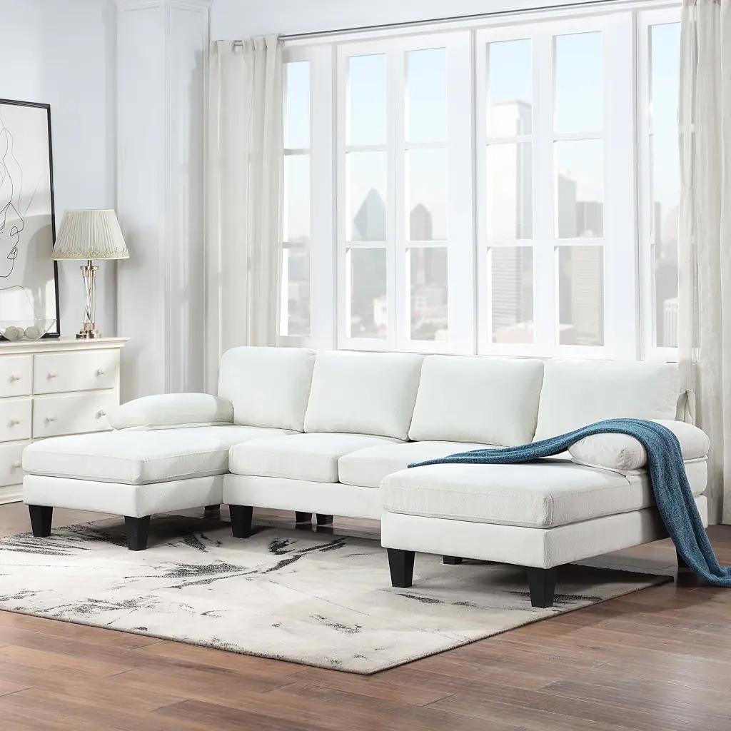 112 Inch Granular Velvet U-Shaped Couch Oversized Seat and Double Chaise Jamini