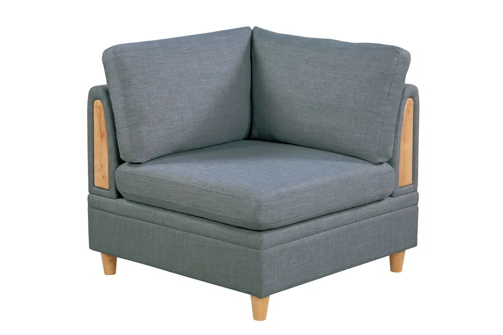 Living Room Corner Wedge Sofa Steel Color Dorris Fabric and Wooden Legs Jamini