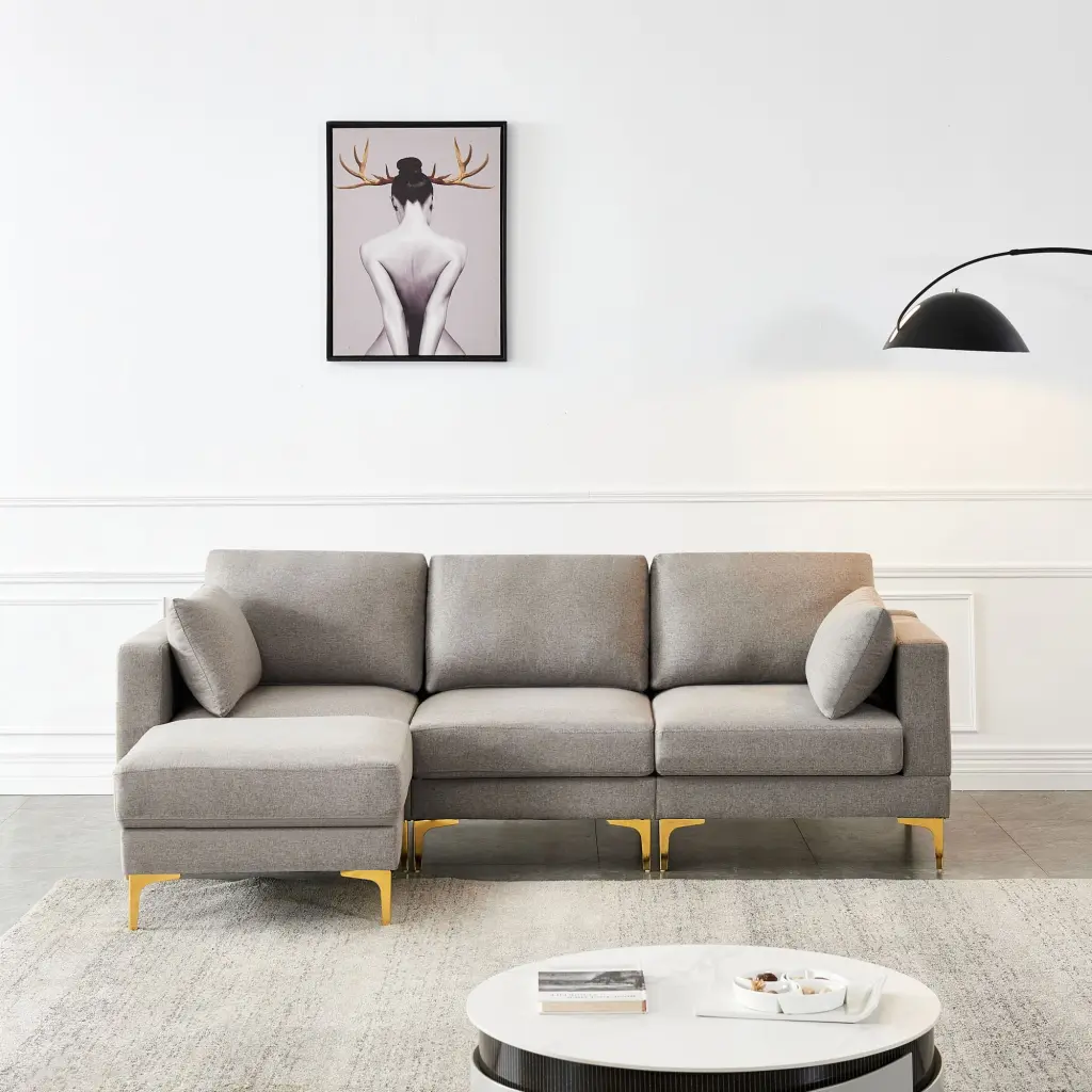 Modern Leisure L Shape Grey Fabric Couch Living Room Jamini