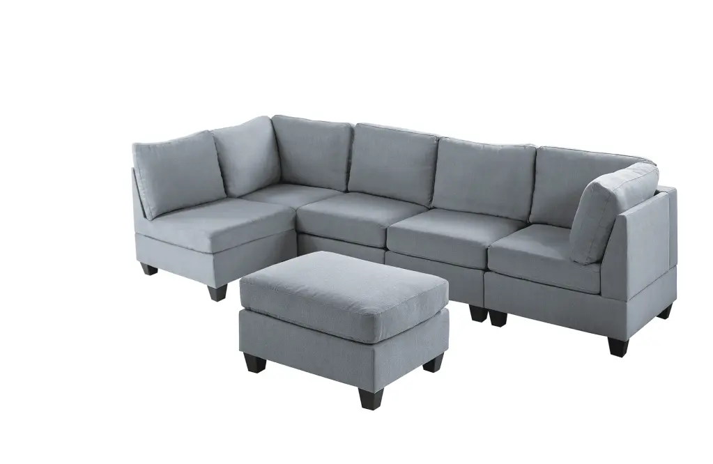 Modern Modular Sectional Sofa Set 6Pc Gray Fabric Reversible L-Shaped Living Room Couch Jamini