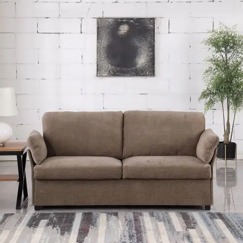 2 or 3 Seater Sofa Comfort Back Pillows Deep Seat and Solid Wood Legs Camel Loveseat JAMPOOCA
