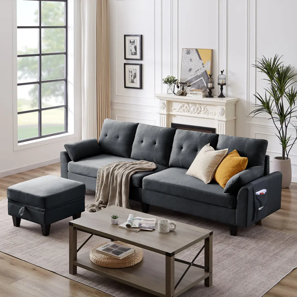 Jarenie Modern Sectional Sofa Couch Reversible Chaise L Shaped 4-Seat Convertible Sofa Living Room