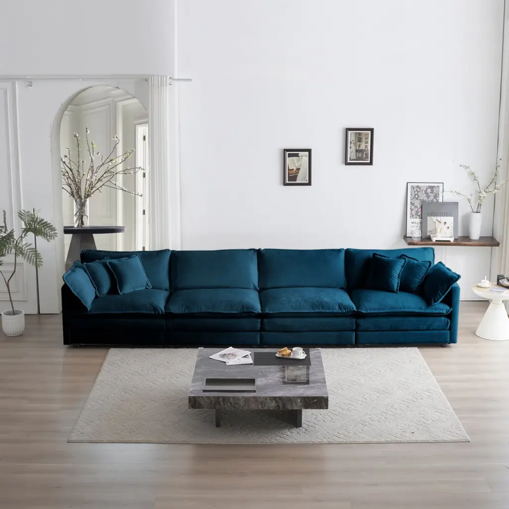 146.5 Modular Oversized Sectional Sofa 4 Seater Comfy Cloud Couch Deep Seat Sleeper Blue JINS & VICO