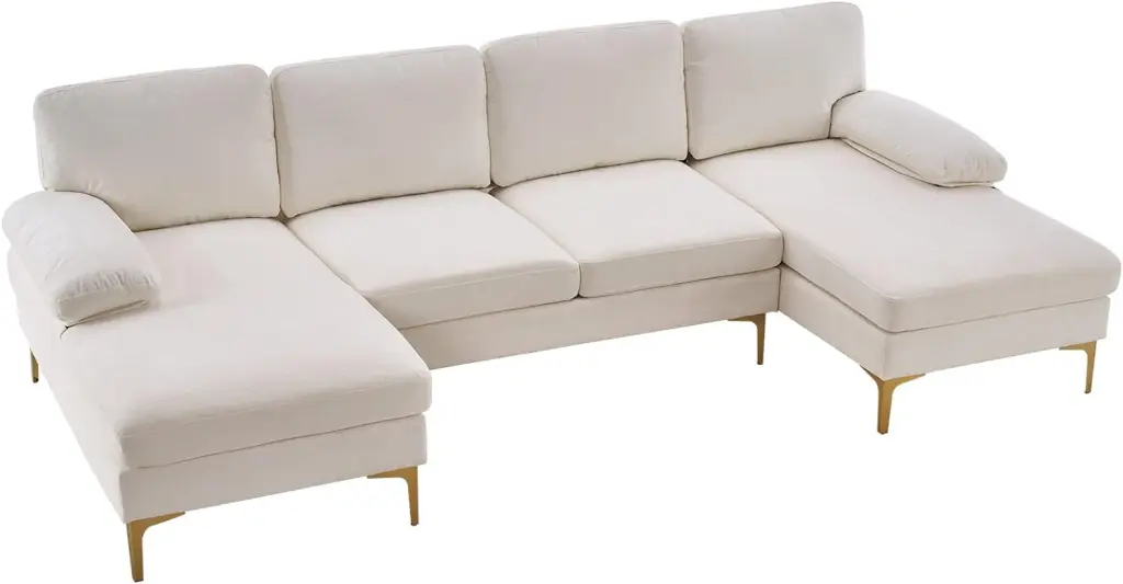 Sectional Sofa Couch 4 Seat U-Shaped Modern Fabric Modular Sofa Sleeper Double Chaise White JIVERCI