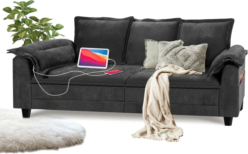 LAZZO 85 3-Seater Sectional Sofa Chenille Fabric USB Charging Port Indoor Outdoor