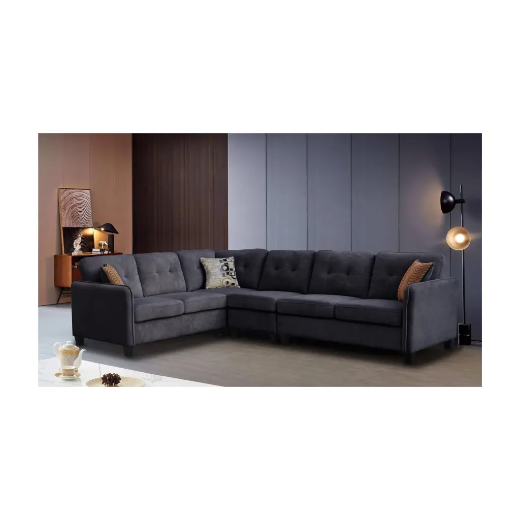 Archie Black Velvet 6-Seater Sectional Sofa Large Living Rooms Lilola Home