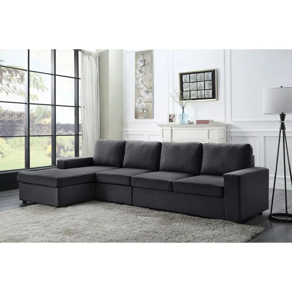 Dunlin Reversible Sectional Sofa Dark Gray Linen Fabric Contemporary Living Room Lilola Home