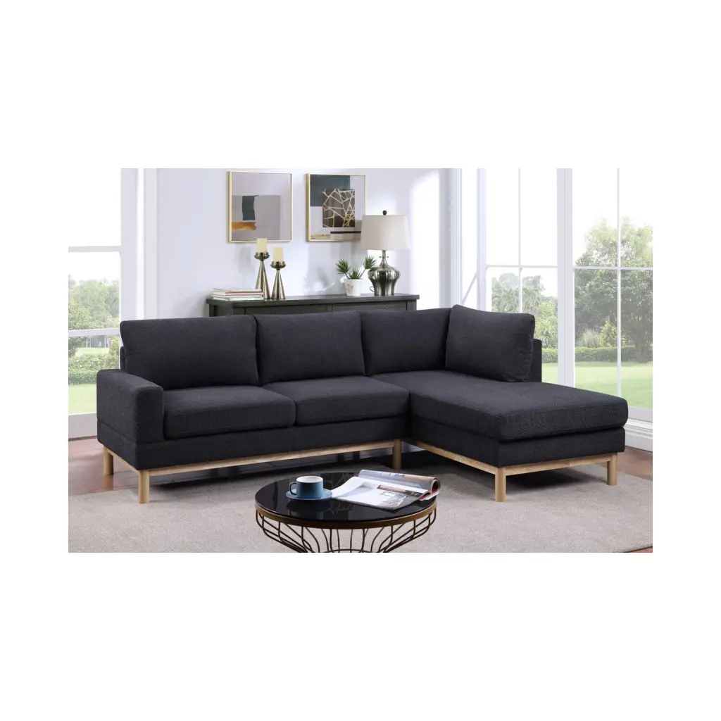 Lilola Home Anisa Fabric Sectional Sofa Right-Facing Chaise Black Living Room
