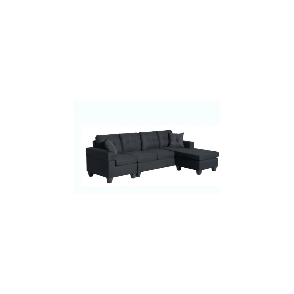 Nala Black Fabric 97 Wide Reversible Sectional Cupholders and Throw Pillows Lilola Home