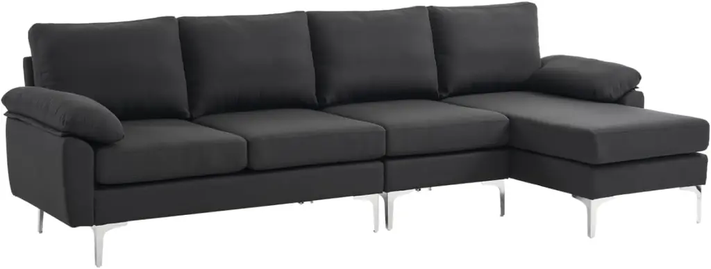 Modern L Shaped Convertible Sofa 113 Tufted Back Cushion Sectional Sofa Ottomans Living Room LIUNU