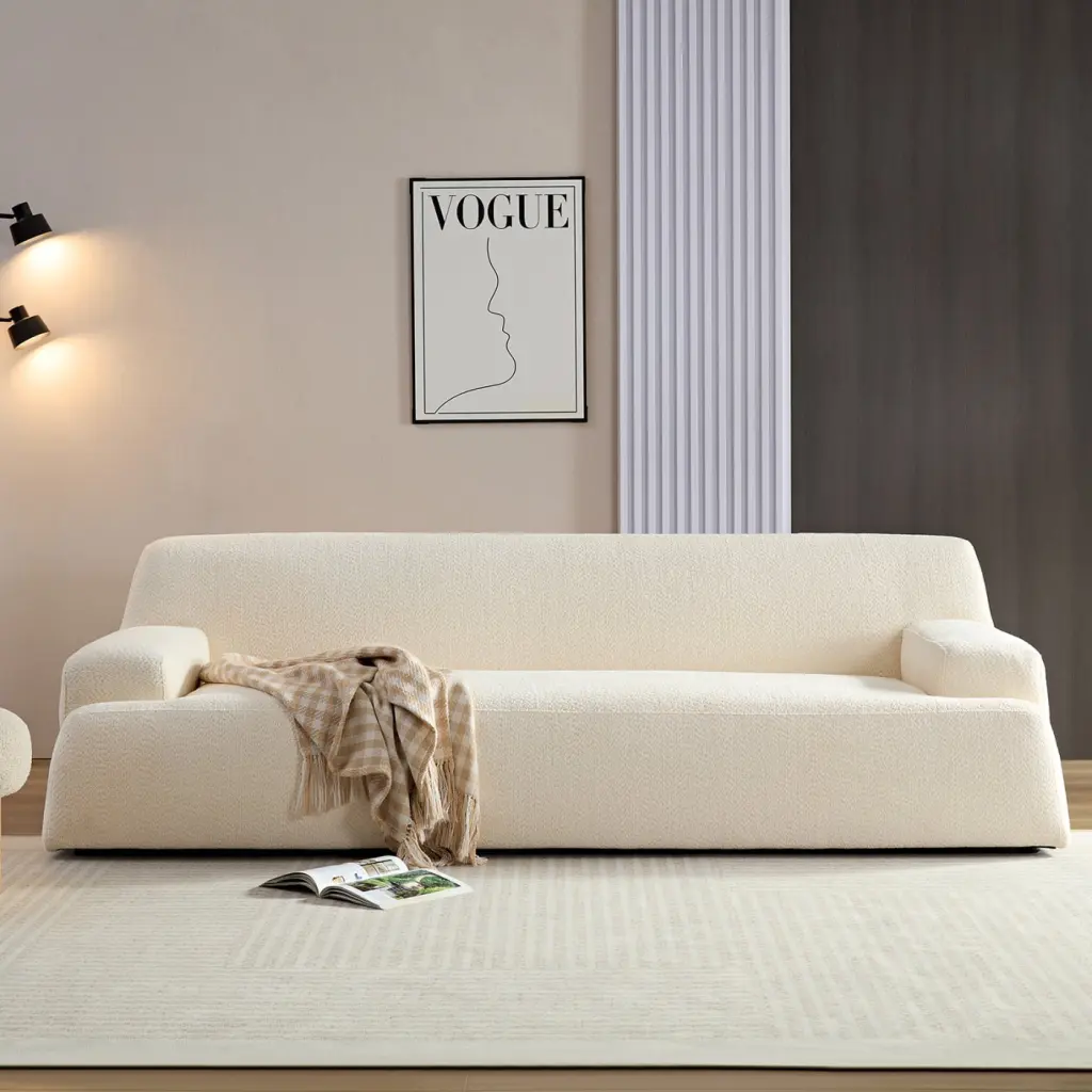 White Sectional Sofa Modern Moon Curve Design Removable Pillows Durable Fabric LMing