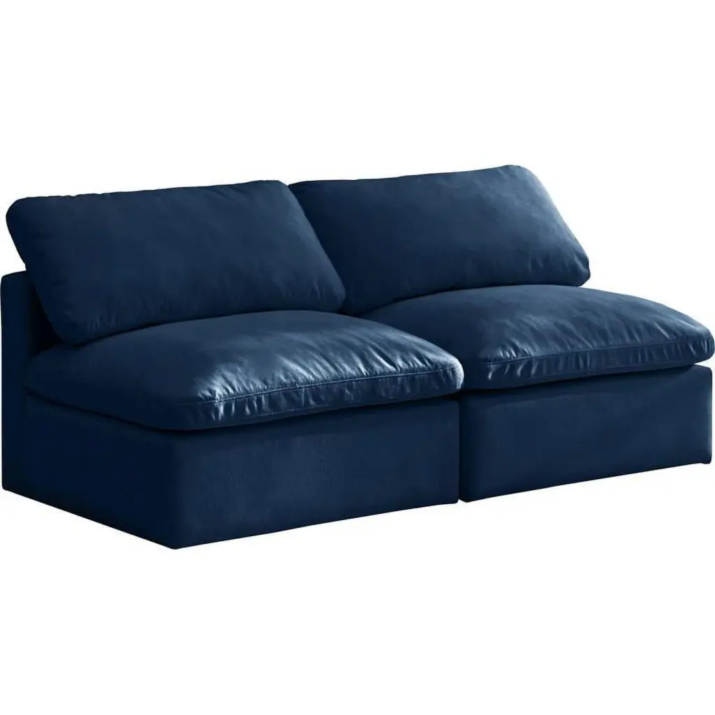 Maklaine Contemporary Navy Velvet Modular Armless Sofa - Luxe Sectional Piece