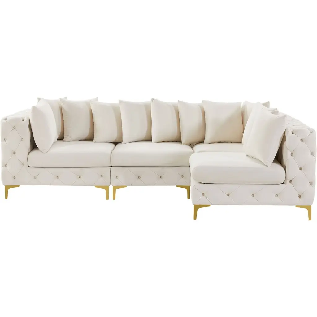 Maklaine Modern Contemporary Cream Velvet Modular Sectional Sofa Living Room