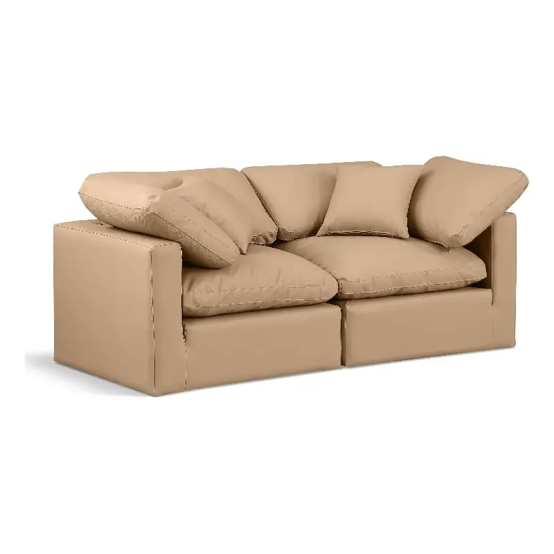 Meridian Furniture Indulge 140 Vegan Leather Modular Sofa Tan - Large Sectional Sofa