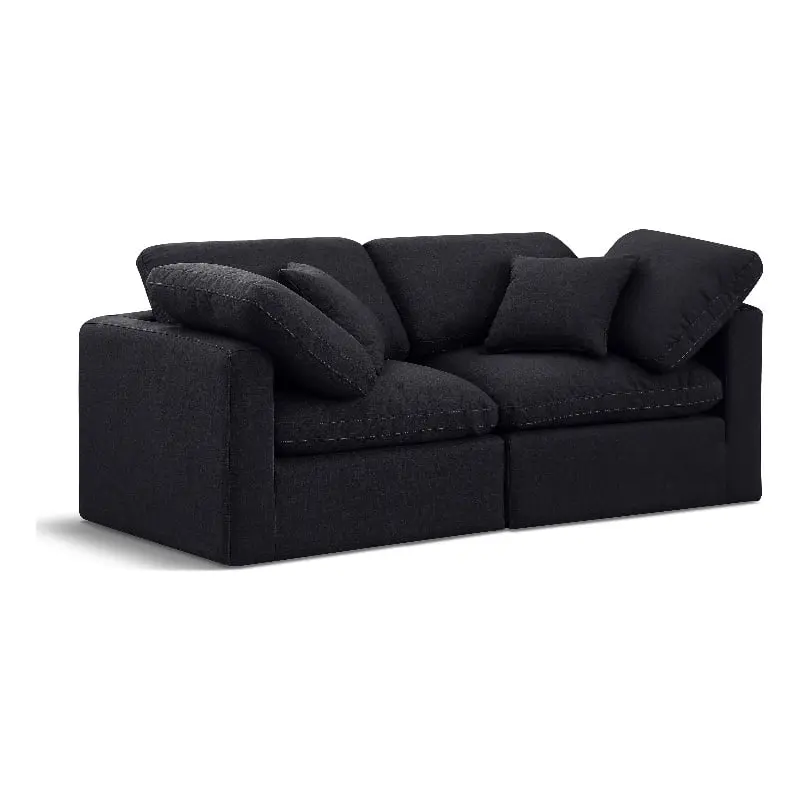 Meridian Furniture Indulge 70 Upholstered Linen Fabric Modular Sofa Black - Contemporary Sectional Sofa