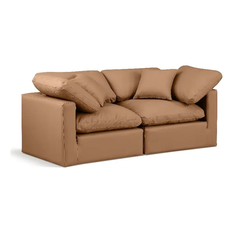 Meridian Furniture Indulge 70 Vegan Leather Modular Sofa Cognac Orange - Modern Sectional Sofa