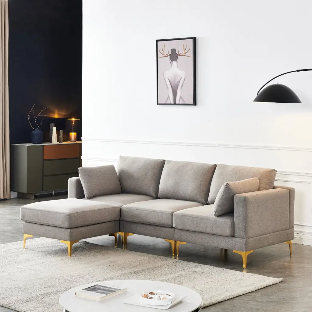 Living Room Furniture Modern Leisure L Shape Couch Grey Fabric Miekor