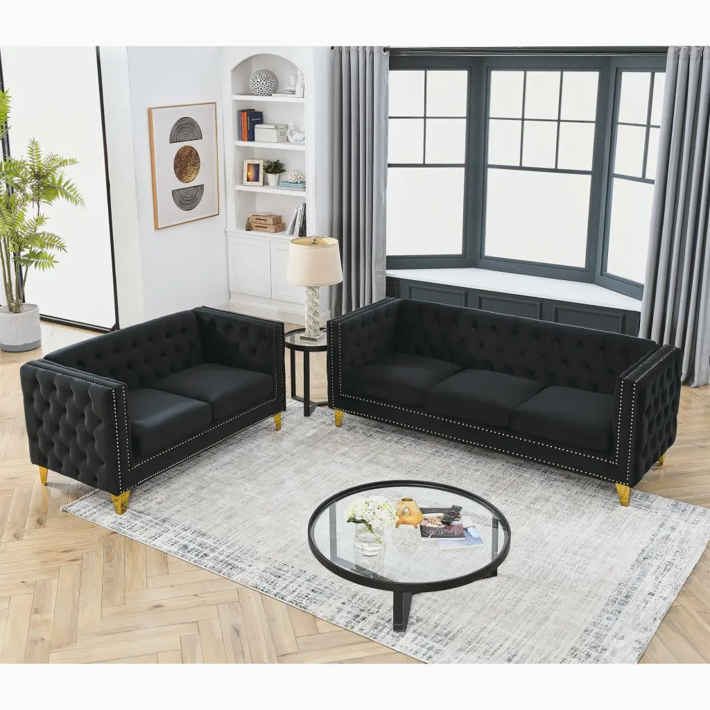 Miekor Furniture 3-Seater & 2-Seater Combination Sofa Black Velvet - Modular Living Room Set