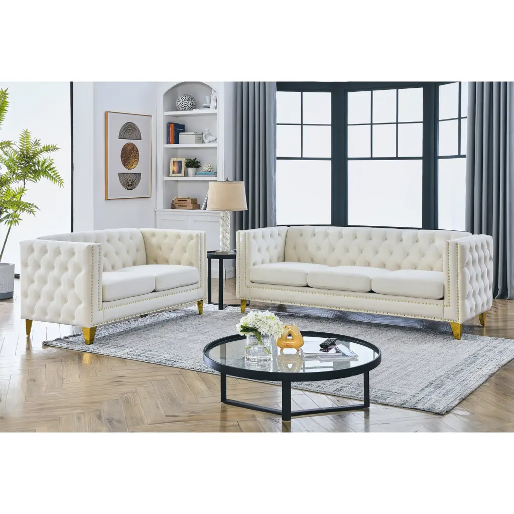 Miekor Furniture 3-Seater & 2-Seater Combination Sofa Beige Velvet - Luxurious Living Room Set