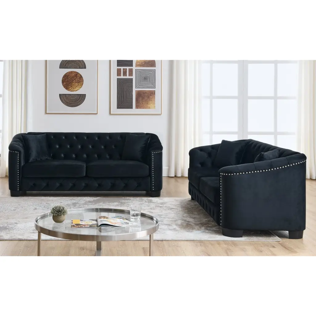 Miekor Furniture Black Velvet 3-Seater Combination Sofa B3A102 Living Room