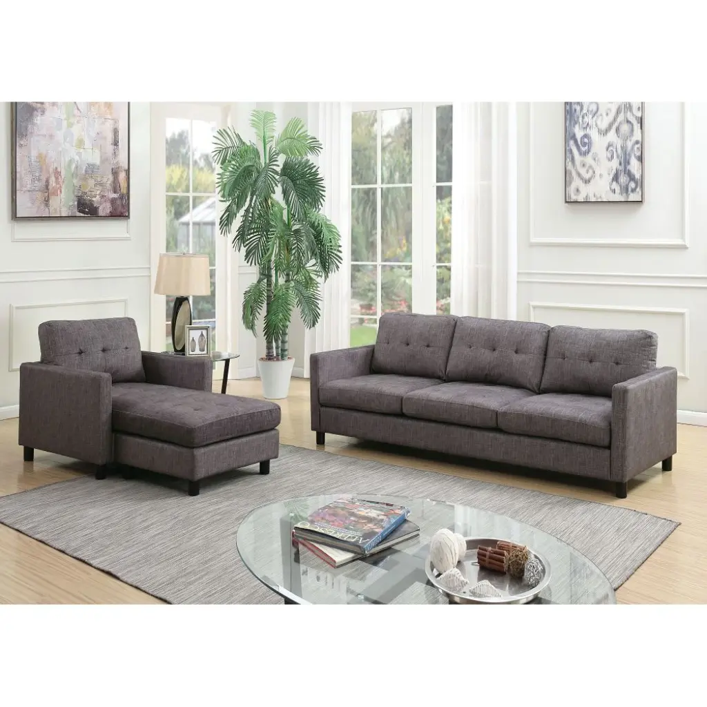 Miekor Furniture Ceasar Sectional Sofa Gray Fabric Modern Living Room Couch