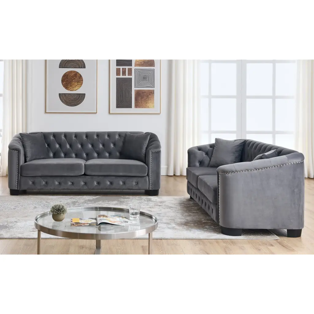 Miekor Furniture Grey Velvet 3-Seater Combination Sofa B3A119 Modern Living Room