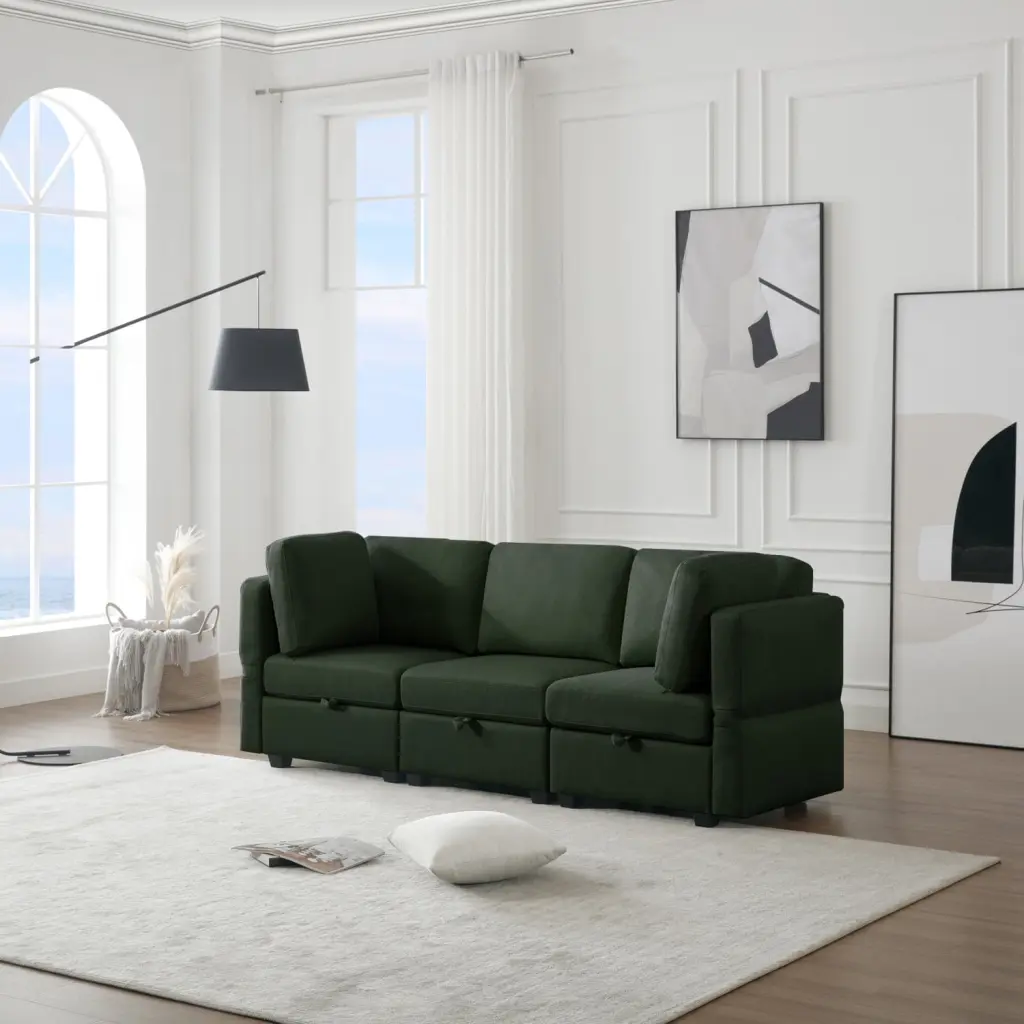 Miekor Oversized Modular Sectional Sofa Set Storage - 3-Seat Convertible Fabric Couch Green Living Room