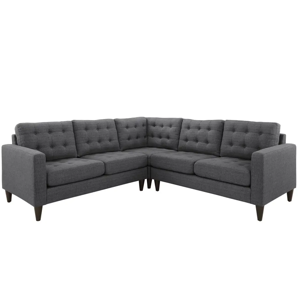 Modern Contemporary 3 Pcs Grey Fabric Sectional Sofa Set