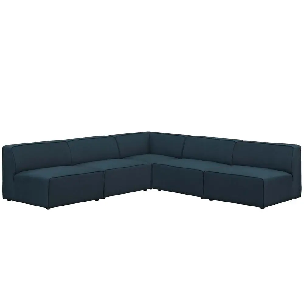 Modway Mingle 5 Piece Upholstered Fabric Armless Sectional Sofa Set Blue